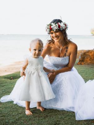 Beautiful Bride with baby girl on her beach wedding. Let me be your Kauai photographer.
and give me a smile. #Aloha #familytime, #little #girls #dress #weddingdress 